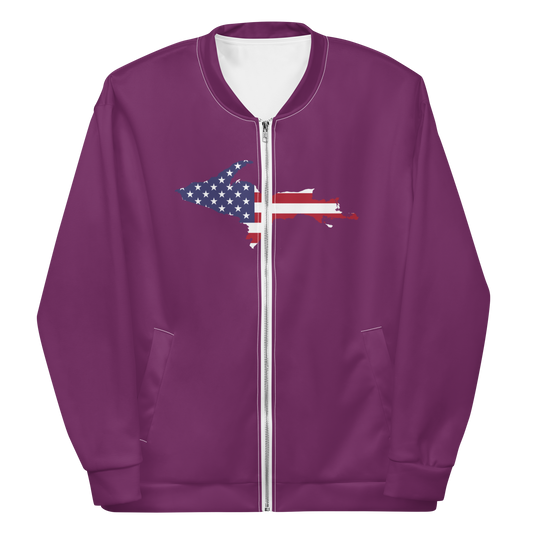 Michigan Upper Peninsula Bomber Jacket (w/ Large UP USA Flag Outline) | Plum