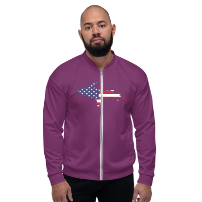 Michigan Upper Peninsula Bomber Jacket (w/ Large UP USA Flag Outline) | Plum