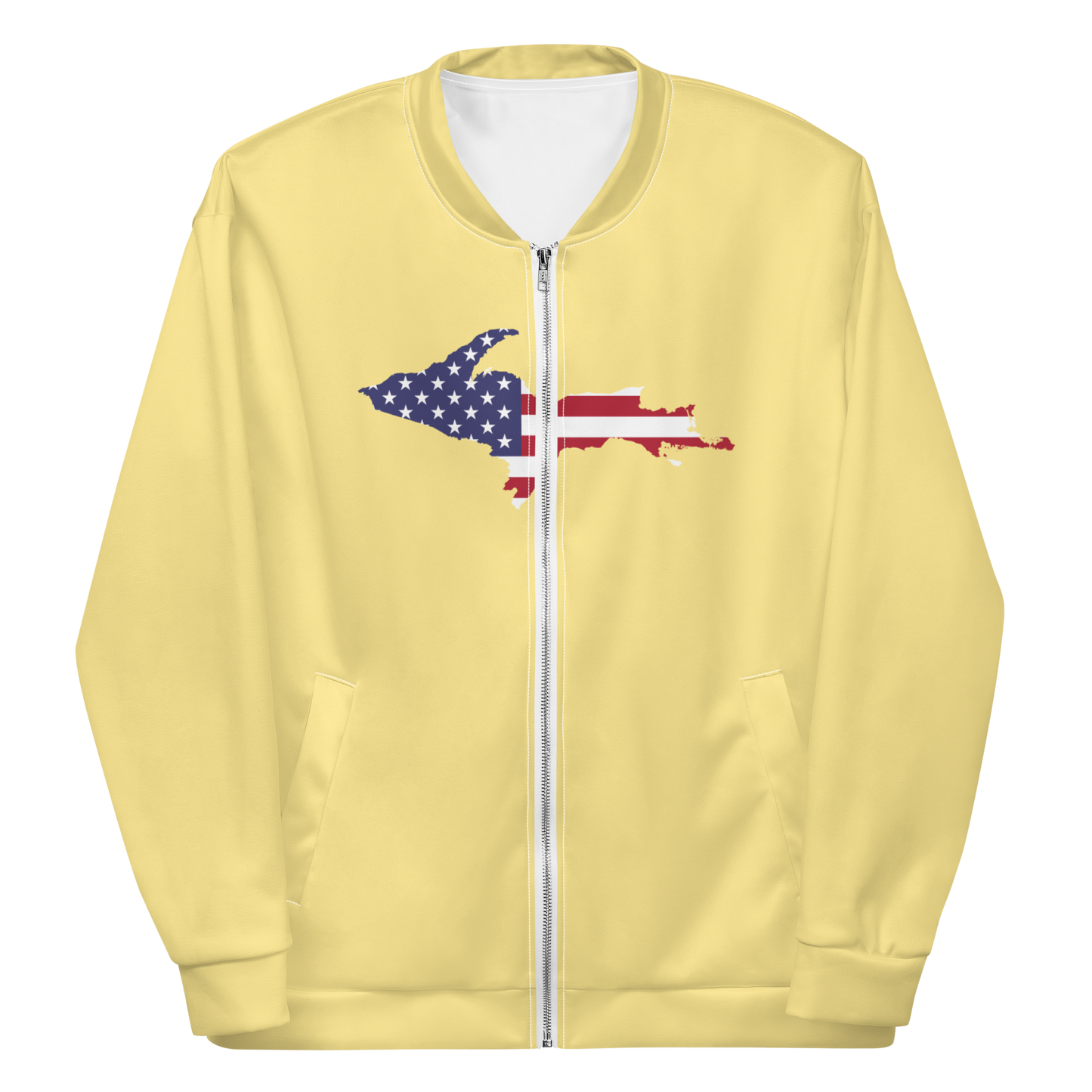 Michigan Upper Peninsula Bomber Jacket (w/ Large UP USA Flag Outline) | Cherry Yellow