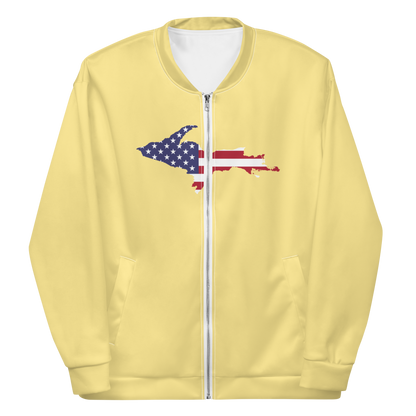 Michigan Upper Peninsula Bomber Jacket (w/ Large UP USA Flag Outline) | Cherry Yellow