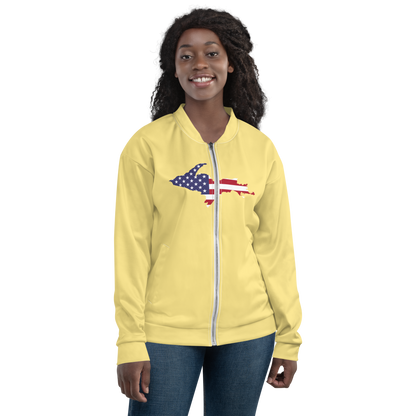 Michigan Upper Peninsula Bomber Jacket (w/ Large UP USA Flag Outline) | Cherry Yellow