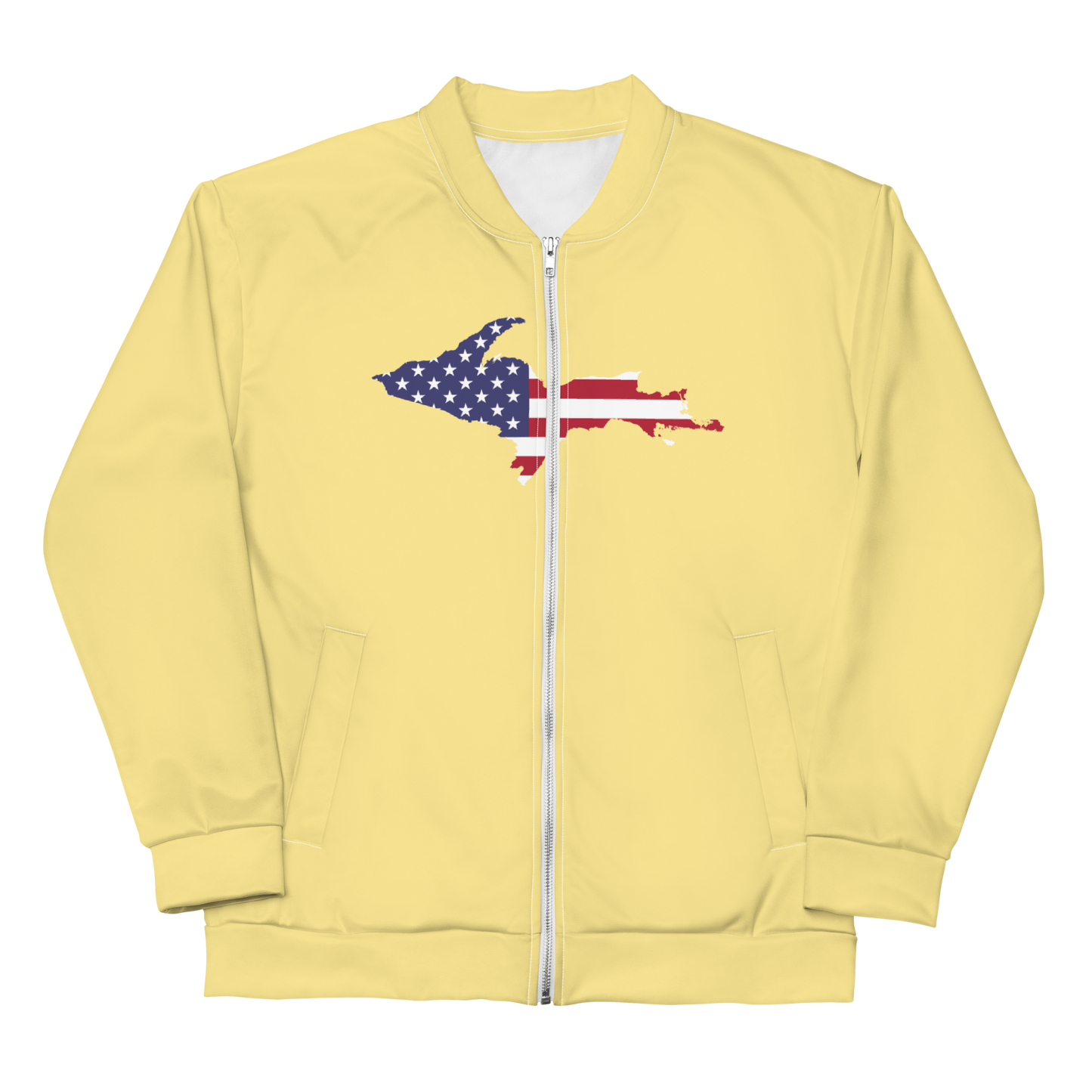 Michigan Upper Peninsula Bomber Jacket (w/ Large UP USA Flag Outline) | Cherry Yellow