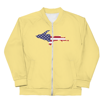 Michigan Upper Peninsula Bomber Jacket (w/ Large UP USA Flag Outline) | Cherry Yellow