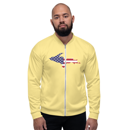 Michigan Upper Peninsula Bomber Jacket (w/ Large UP USA Flag Outline) | Cherry Yellow