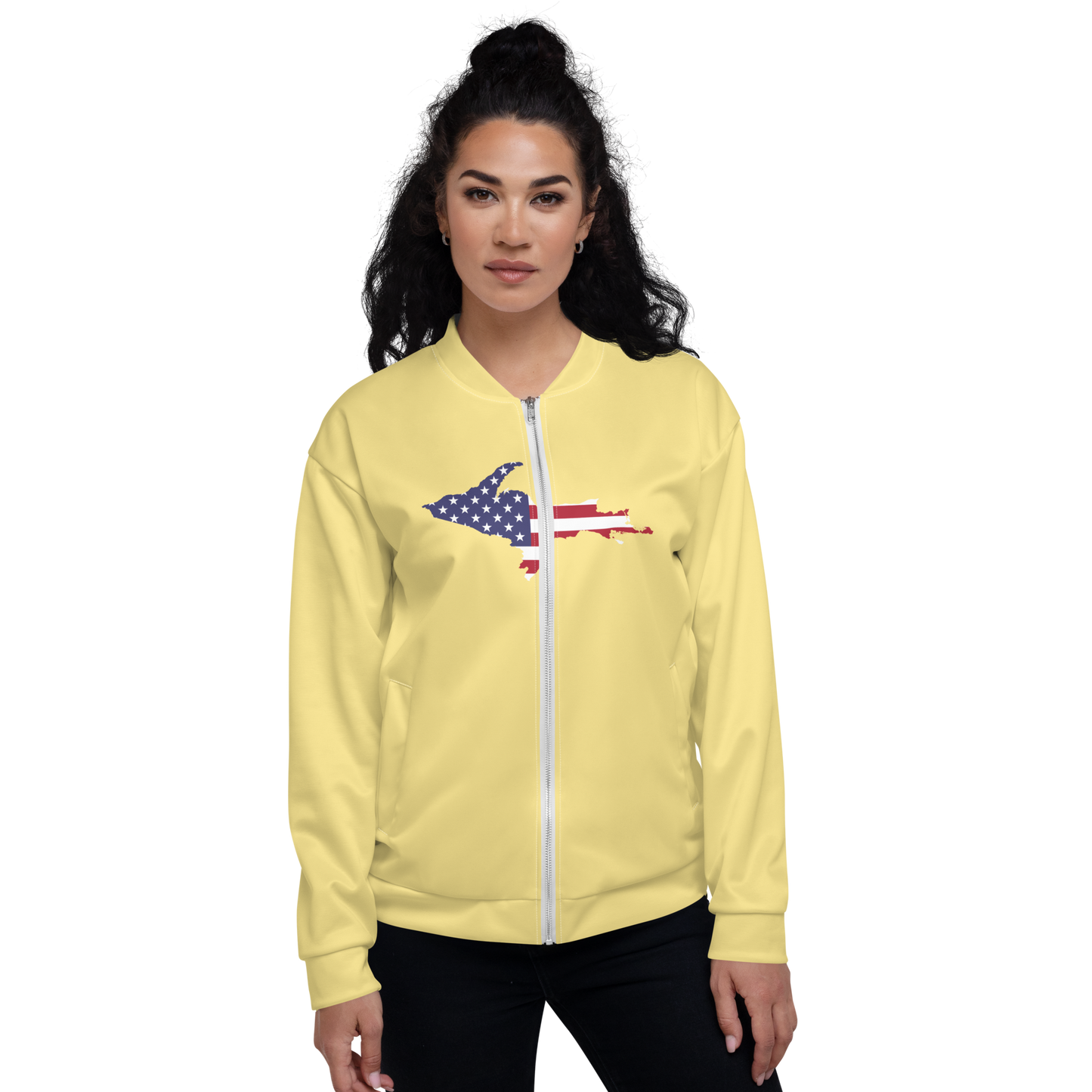 Michigan Upper Peninsula Bomber Jacket (w/ Large UP USA Flag Outline) | Cherry Yellow