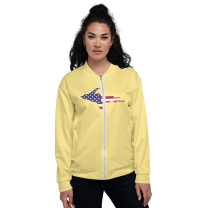 Michigan Upper Peninsula Bomber Jacket (w/ Large UP USA Flag Outline) | Cherry Yellow