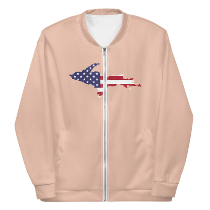 Michigan Upper Peninsula Bomber Jacket (w/ Large UP USA Flag Outline) | Zinnwaldite Pink