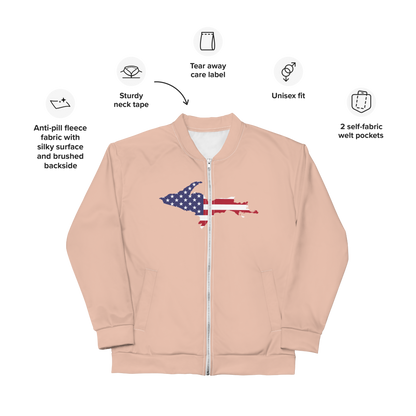 Michigan Upper Peninsula Bomber Jacket (w/ Large UP USA Flag Outline) | Zinnwaldite Pink