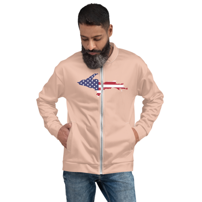 Michigan Upper Peninsula Bomber Jacket (w/ Large UP USA Flag Outline) | Zinnwaldite Pink