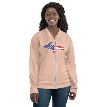 Michigan Upper Peninsula Bomber Jacket (w/ Large UP USA Flag Outline) | Zinnwaldite Pink