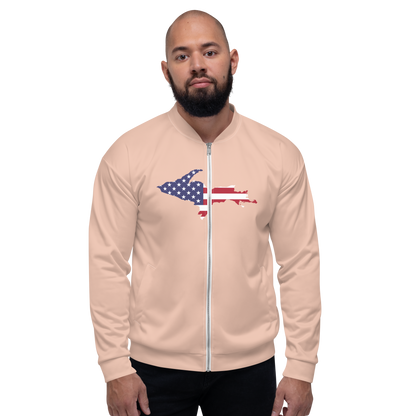 Michigan Upper Peninsula Bomber Jacket (w/ Large UP USA Flag Outline) | Zinnwaldite Pink