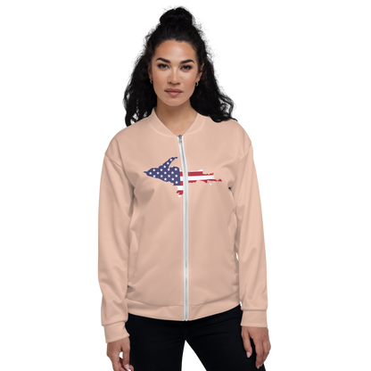 Michigan Upper Peninsula Bomber Jacket (w/ Large UP USA Flag Outline) | Zinnwaldite Pink