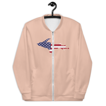 Michigan Upper Peninsula Bomber Jacket (w/ Large UP USA Flag Outline) | Zinnwaldite Pink