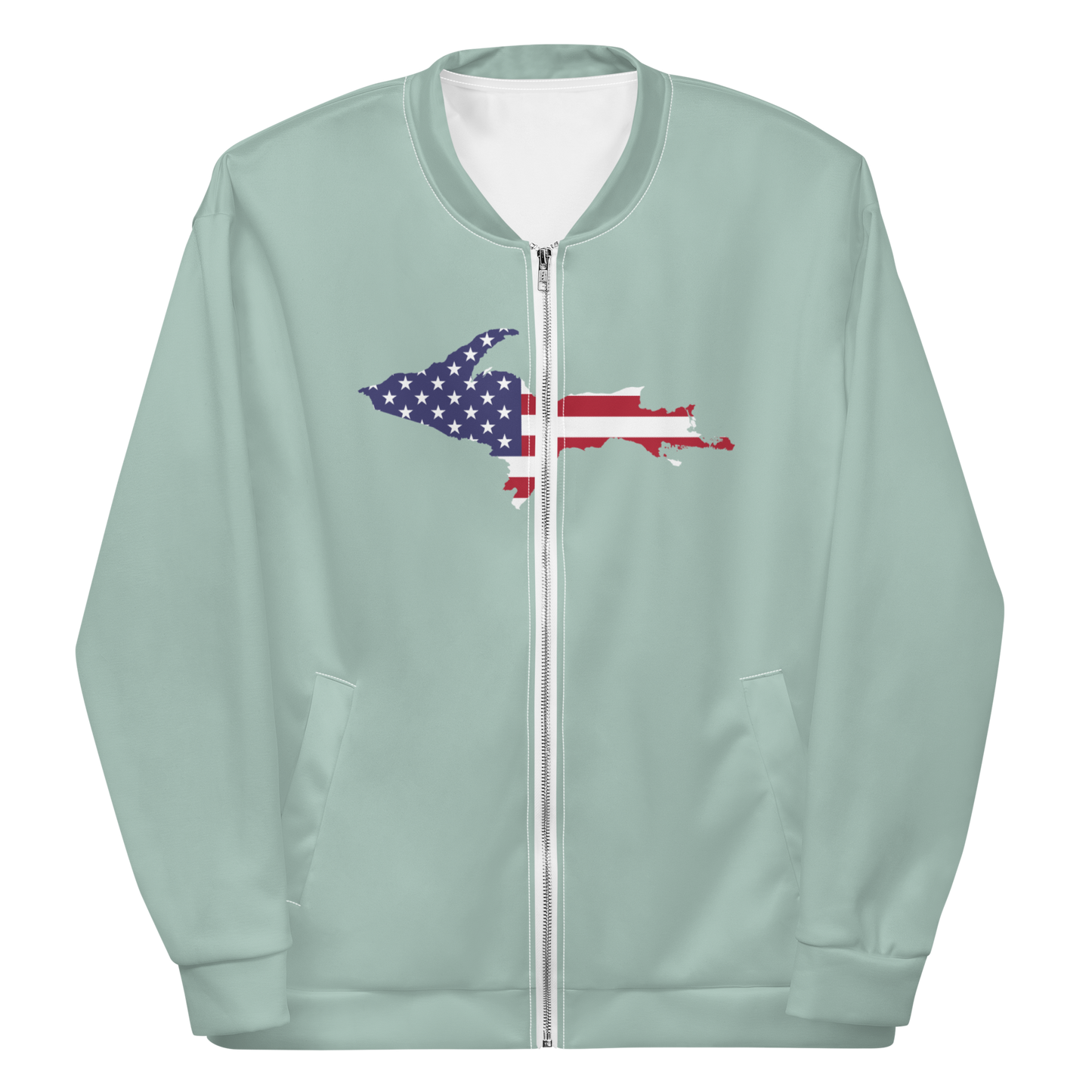 Michigan Upper Peninsula Bomber Jacket (w/ Large UP USA Flag Outline) | Opal Color