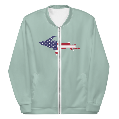 Michigan Upper Peninsula Bomber Jacket (w/ Large UP USA Flag Outline) | Opal Color