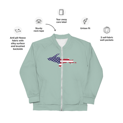 Michigan Upper Peninsula Bomber Jacket (w/ Large UP USA Flag Outline) | Opal Color