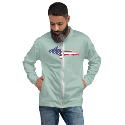 Michigan Upper Peninsula Bomber Jacket (w/ Large UP USA Flag Outline) | Opal Color