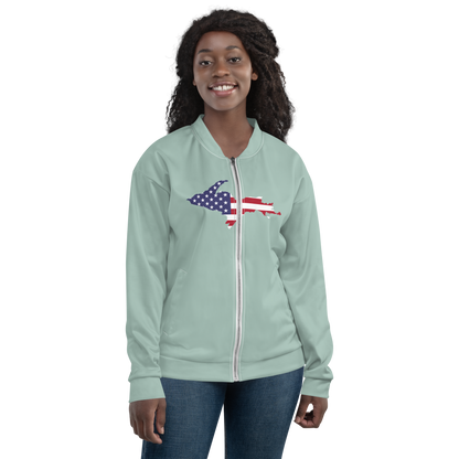 Michigan Upper Peninsula Bomber Jacket (w/ Large UP USA Flag Outline) | Opal Color