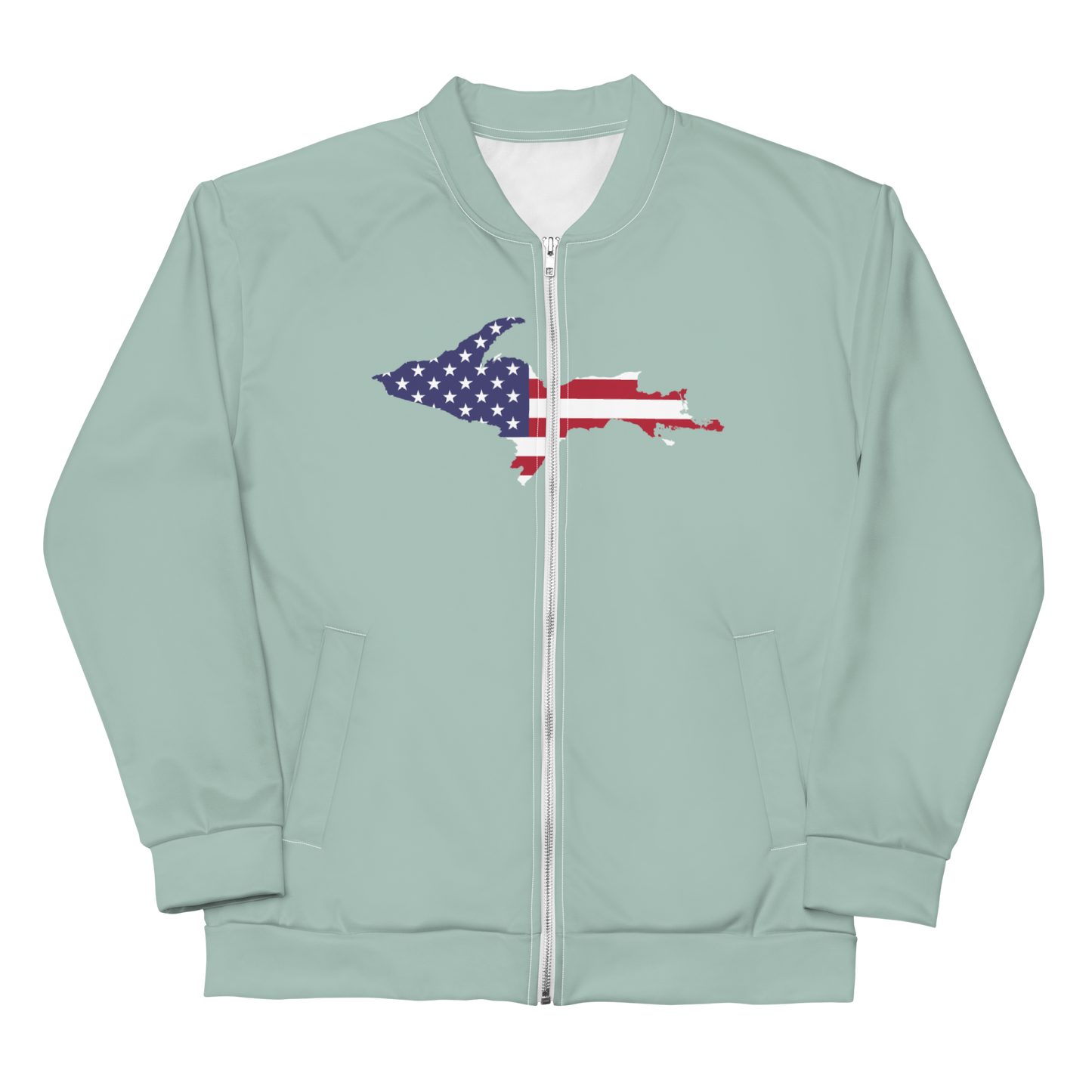 Michigan Upper Peninsula Bomber Jacket (w/ Large UP USA Flag Outline) | Opal Color