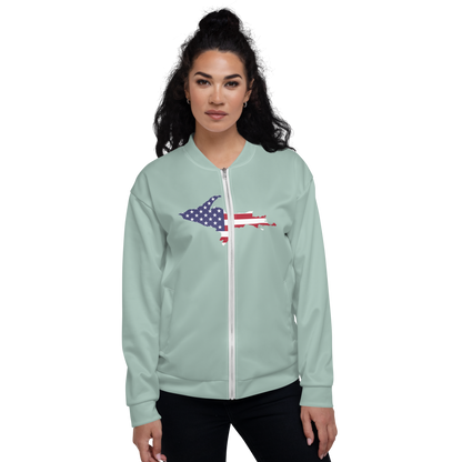 Michigan Upper Peninsula Bomber Jacket (w/ Large UP USA Flag Outline) | Opal Color