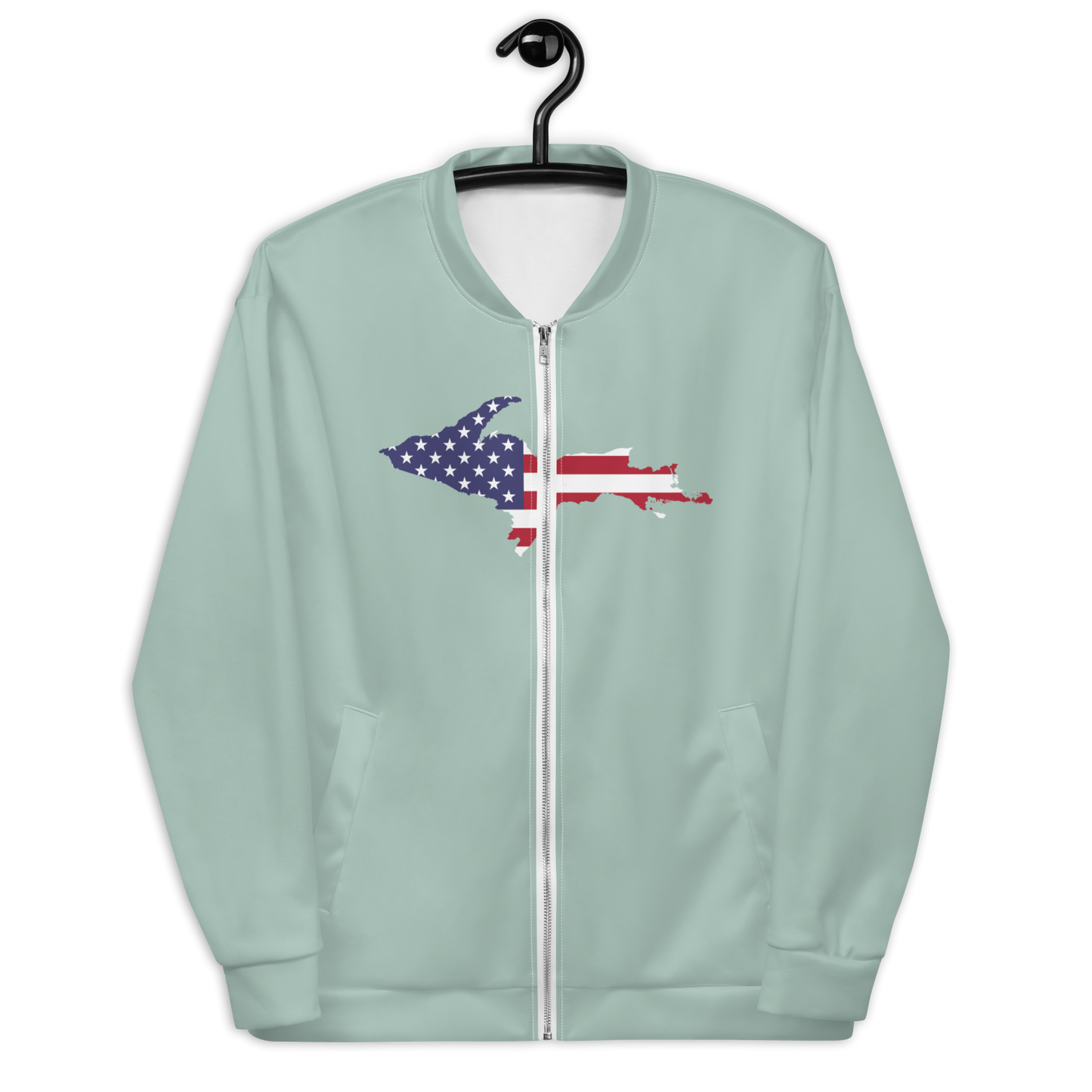 Michigan Upper Peninsula Bomber Jacket (w/ Large UP USA Flag Outline) | Opal Color