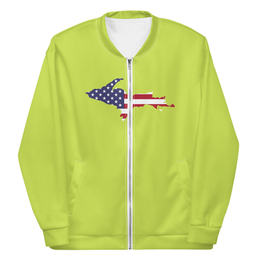 Michigan Upper Peninsula Bomber Jacket (w/ Large UP USA Flag Outline) | Gooseberry Green