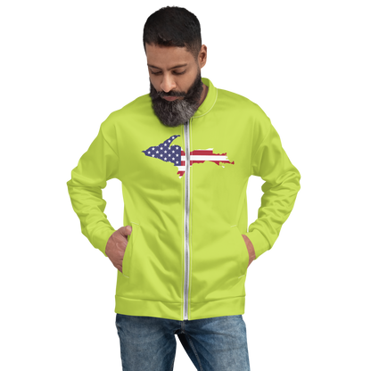 Michigan Upper Peninsula Bomber Jacket (w/ Large UP USA Flag Outline) | Gooseberry Green