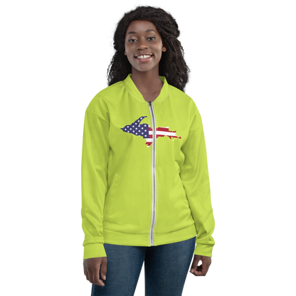 Michigan Upper Peninsula Bomber Jacket (w/ Large UP USA Flag Outline) | Gooseberry Green