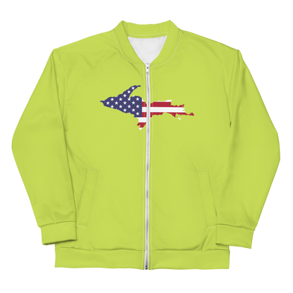 Michigan Upper Peninsula Bomber Jacket (w/ Large UP USA Flag Outline) | Gooseberry Green