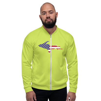 Michigan Upper Peninsula Bomber Jacket (w/ Large UP USA Flag Outline) | Gooseberry Green