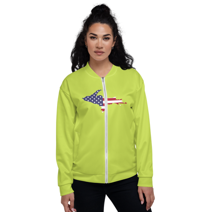 Michigan Upper Peninsula Bomber Jacket (w/ Large UP USA Flag Outline) | Gooseberry Green