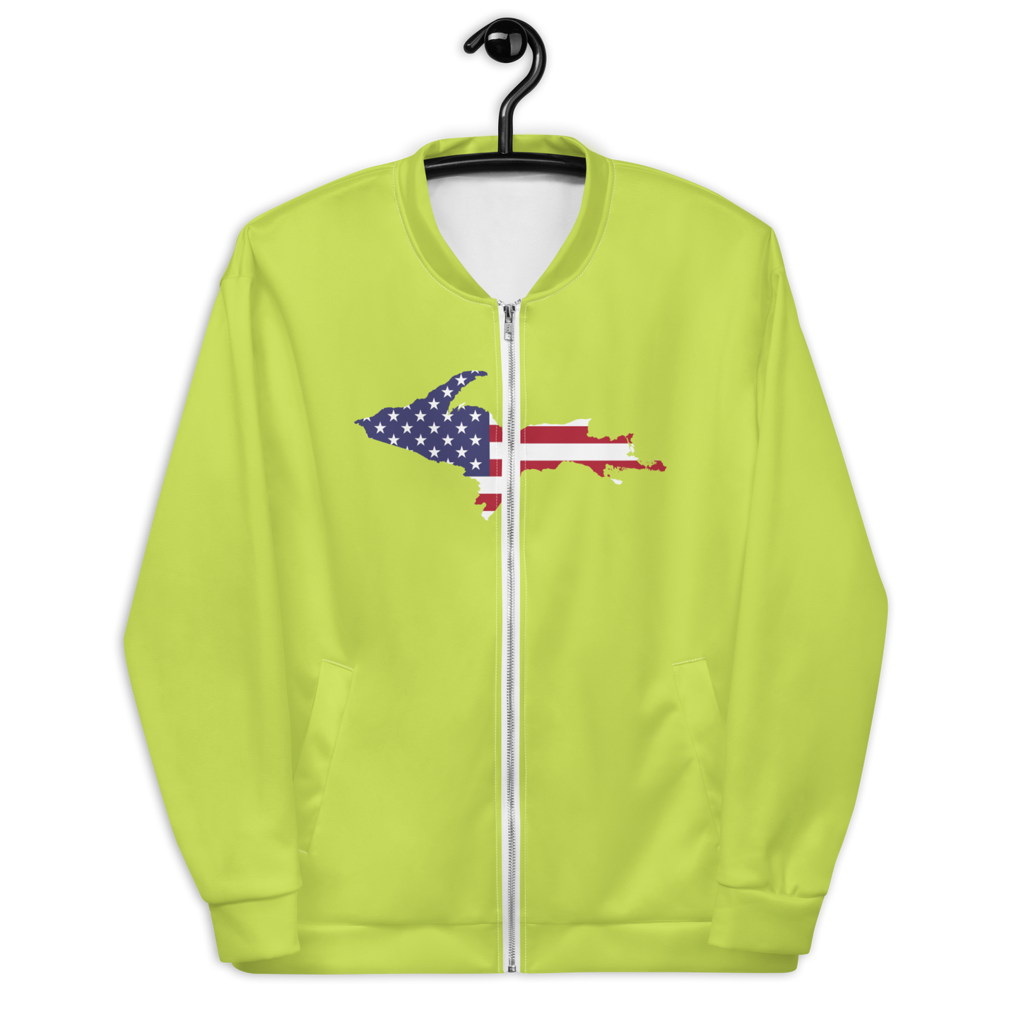 Michigan Upper Peninsula Bomber Jacket (w/ Large UP USA Flag Outline) | Gooseberry Green