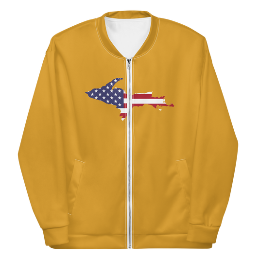 Michigan Upper Peninsula Bomber Jacket (w/ Large UP USA Flag Outline) | Gold