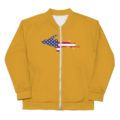 Michigan Upper Peninsula Bomber Jacket (w/ Large UP USA Flag Outline) | Gold