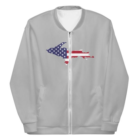 Michigan Upper Peninsula Bomber Jacket (w/ Large UP USA Flag Outline) | Silver