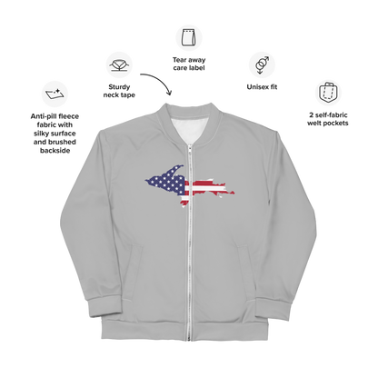 Michigan Upper Peninsula Bomber Jacket (w/ Large UP USA Flag Outline) | Silver