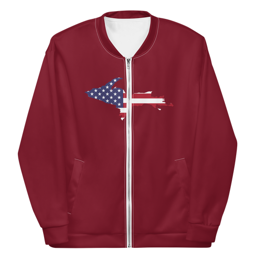 Michigan Upper Peninsula Bomber Jacket (w/ Large UP USA Flag Outline) | Burgundy