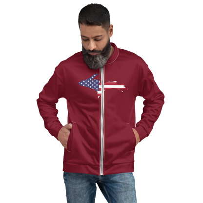 Michigan Upper Peninsula Bomber Jacket (w/ Large UP USA Flag Outline) | Burgundy