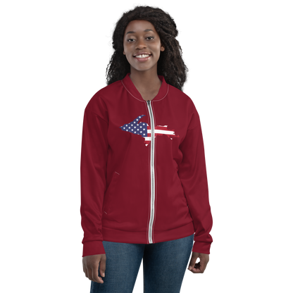 Michigan Upper Peninsula Bomber Jacket (w/ Large UP USA Flag Outline) | Burgundy