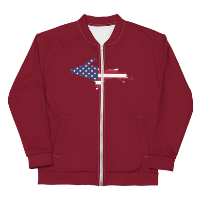 Michigan Upper Peninsula Bomber Jacket (w/ Large UP USA Flag Outline) | Burgundy