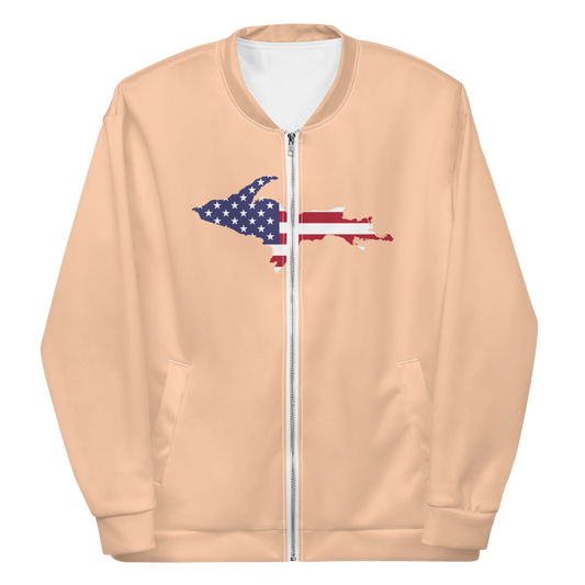 Michigan Upper Peninsula Bomber Jacket (w/ Large UP USA Flag Outline) | Peach Color