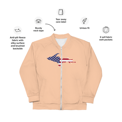 Michigan Upper Peninsula Bomber Jacket (w/ Large UP USA Flag Outline) | Peach Color