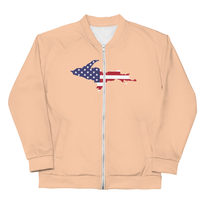 Michigan Upper Peninsula Bomber Jacket (w/ Large UP USA Flag Outline) | Peach Color