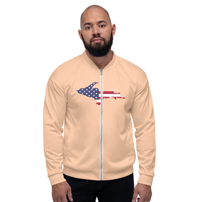 Michigan Upper Peninsula Bomber Jacket (w/ Large UP USA Flag Outline) | Peach Color