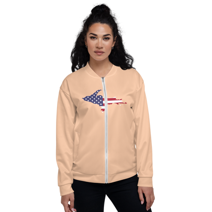 Michigan Upper Peninsula Bomber Jacket (w/ Large UP USA Flag Outline) | Peach Color