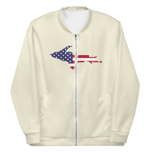 Michigan Upper Peninsula Bomber Jacket (w/ Large UP USA Flag Outline) | Ivory White