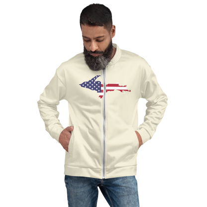 Michigan Upper Peninsula Bomber Jacket (w/ Large UP USA Flag Outline) | Ivory White