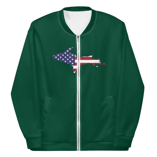 Michigan Upper Peninsula Bomber Jacket (w/ Large UP USA Flag Outline) | Green