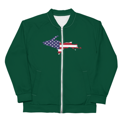 Michigan Upper Peninsula Bomber Jacket (w/ Large UP USA Flag Outline) | Green