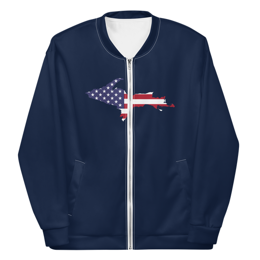 Michigan Upper Peninsula Bomber Jacket (w/ Large UP USA Flag Outline) | Navy